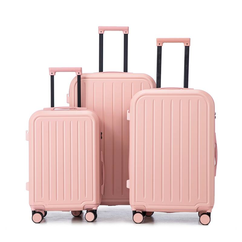 Modern Luggage Stripe Luggage, 3-Piece Set with Universal Wheels Cup Holder and USB Port , for Boarding Travel - Pink