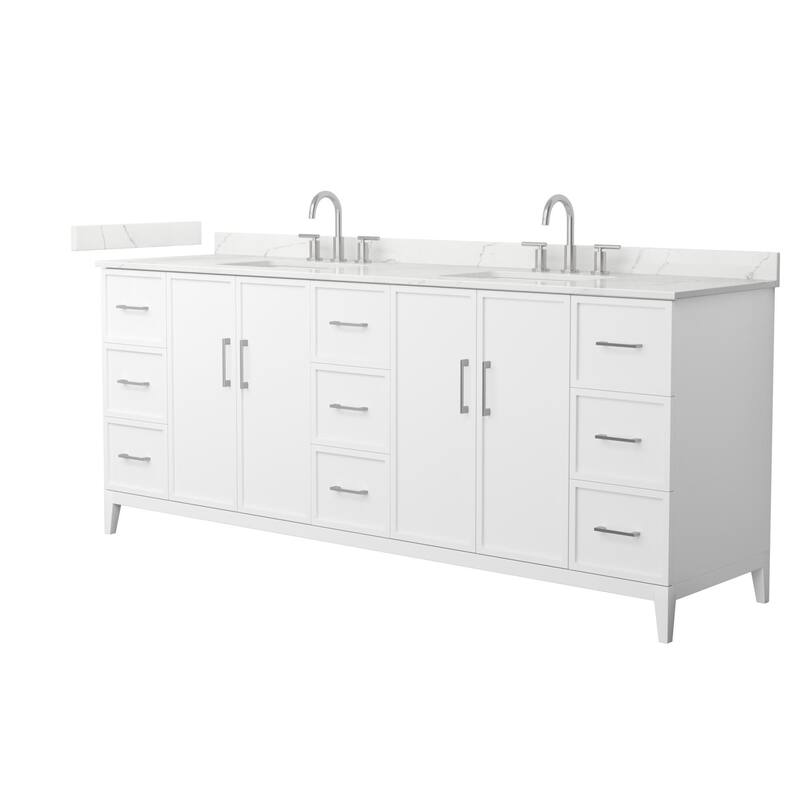 Wyndham Collection WCH717184D-QTZ-US3MXX Elan 84" Free Standing Double - White / Giotto Quartz Top / Brushed Nickel