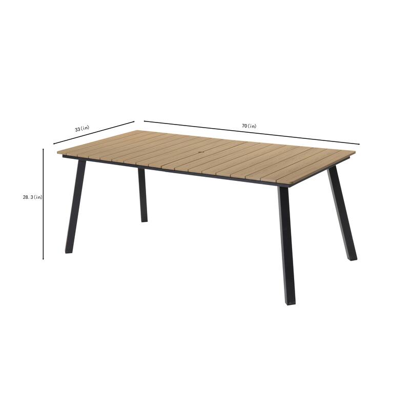 Outdoor Folding Dining Table for 4-6, Steel Frame with Umbrella Hole for Patio, Garden, Backyard, Deck, Poolside