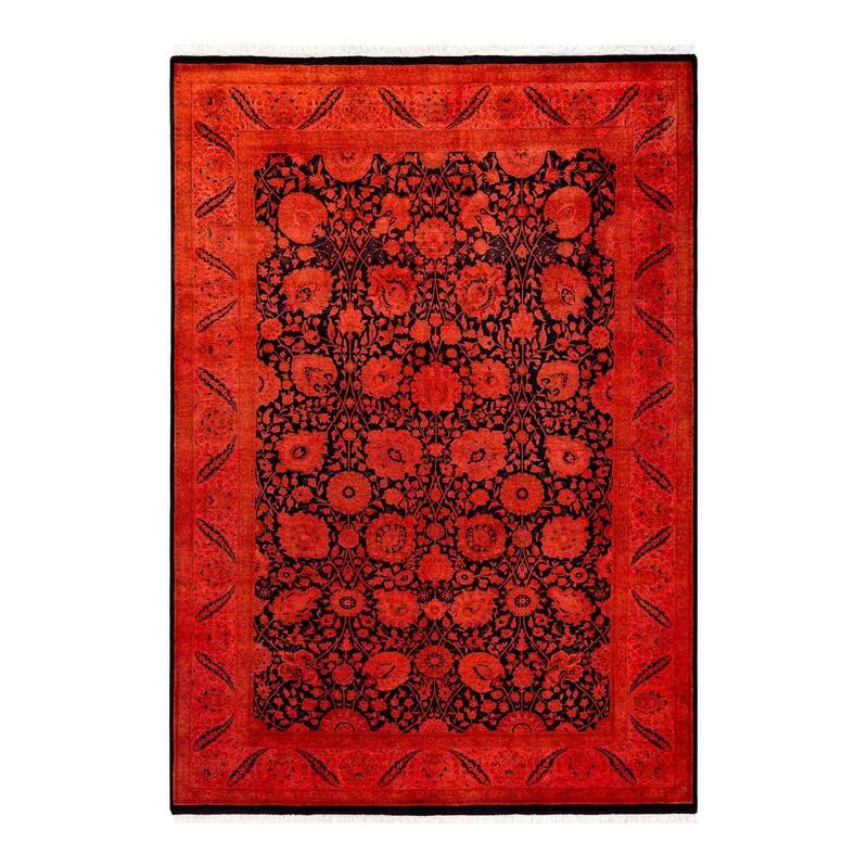Overton Hand Knotted Wool Vintage Inspired Modern Contemporary Overdyed Orange Area Rug - 6' 2" x 8' 10"