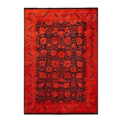 Overton Hand Knotted Wool Vintage Inspired Modern Contemporary Overdyed Orange Area Rug - 6' 2" x 8' 10"