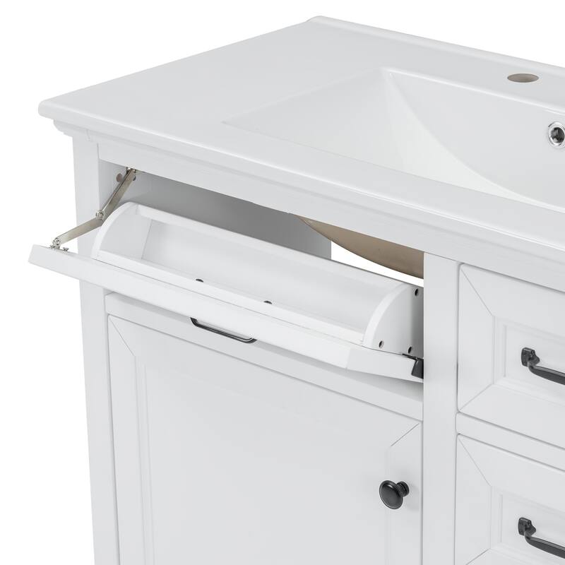 36" Bathroom Vanity with Sink, Ceramic Sink, 2 Tip-out Drawers, Soft Close Door Hinges