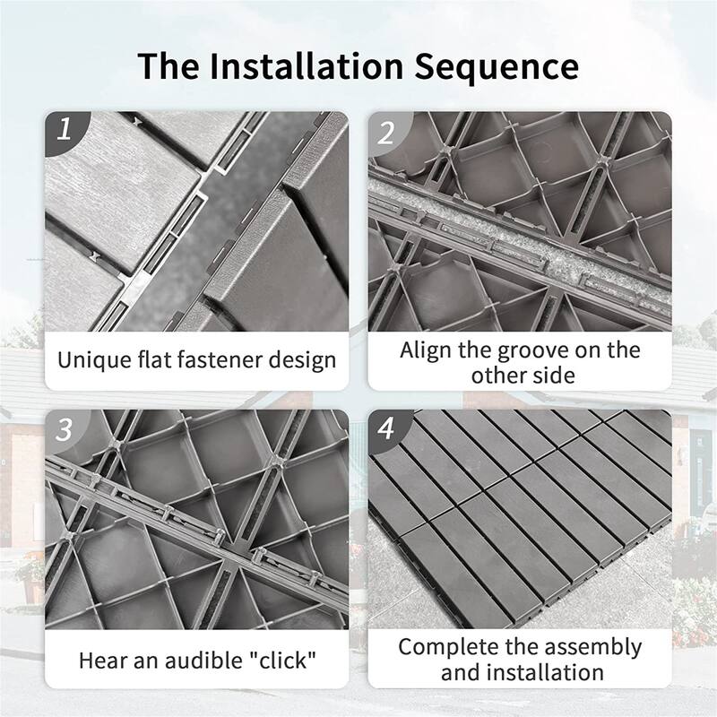 9 Pack Patio Interlocking Deck Tiles 12"x12" Square Composite Decking Tiles Four Slat Plastic Outdoor Flooring Tile