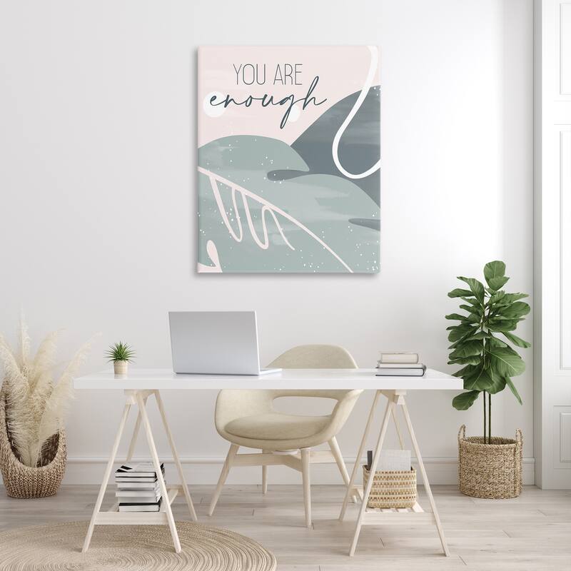 Stupell You are Enough Phrase Soft Green Leaves Canvas Wall Art