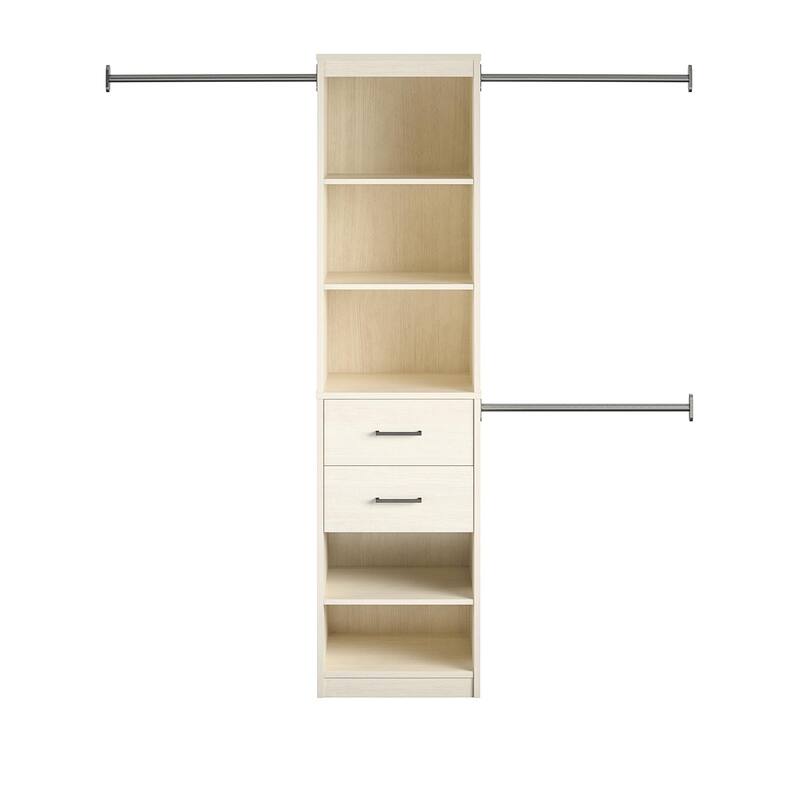Anmytek Freestanding 5 Shelf 2 Drawer Closet Organizer with 3 Adjustable Hanging Rods Closet Storage System