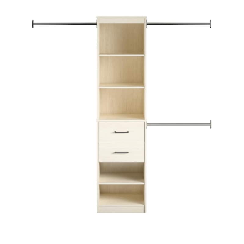 Roomfitters Kelly 5 Shelf Closet Organizer with 2 Drawers and 3 Hanging Rods, Ivory