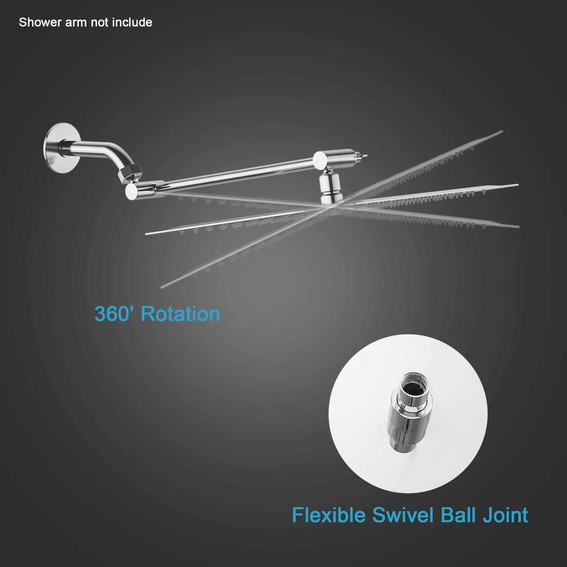 8/10/12/16 Inch Adjustable Rainfall Shower Head Wall-mounted Solid Square Ultra Thin 304 Stainless Steel