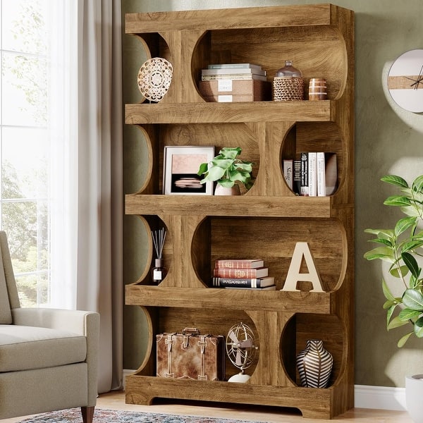 71” Tall Bookshelf, 4-Tier Wood Bookcase for Living Room - 1 Pc - Brown