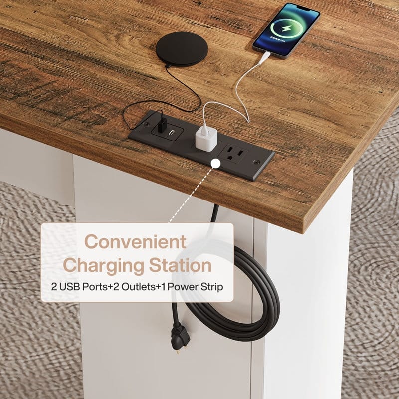 L Shaped Executive Computer Desk with Power Outlets and Type-C & USB Ports