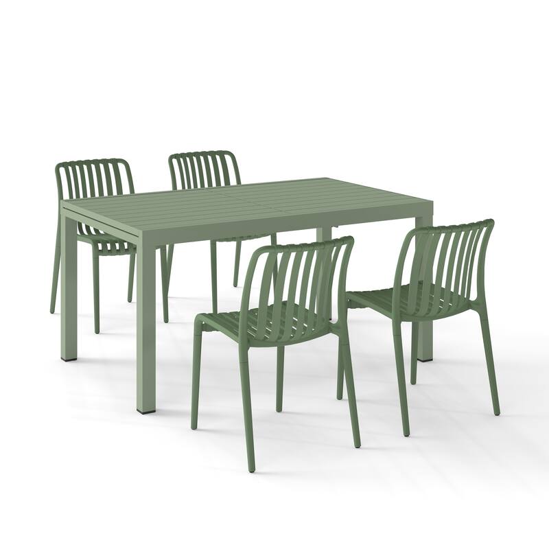 Outdoor Dining Set 5-Piece Stackable Plastic Lightweight Dining Chair and Extendable Dining Table