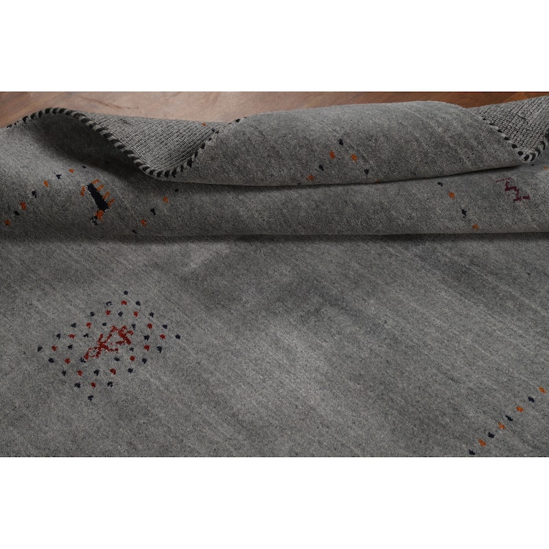 Hand Knotted Oriental 100% Wool Carpet Tribal Tribal Greys & Charcoal Gabbeh Area Rug - 7' 9'' X 4' 11''