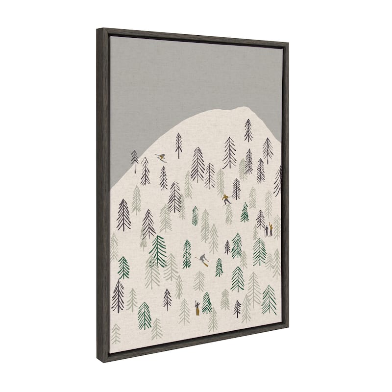 Kate and Laurel Sylvie New Nostalgia Skiers Framed Canvas by Hannah Beisang - 23x33 - Grey