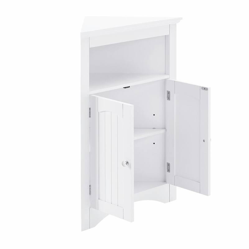 Free-Standing Corner Storage: Perfect for Bathroom, Kitchen, and Living Room. Features Doors, Shelves