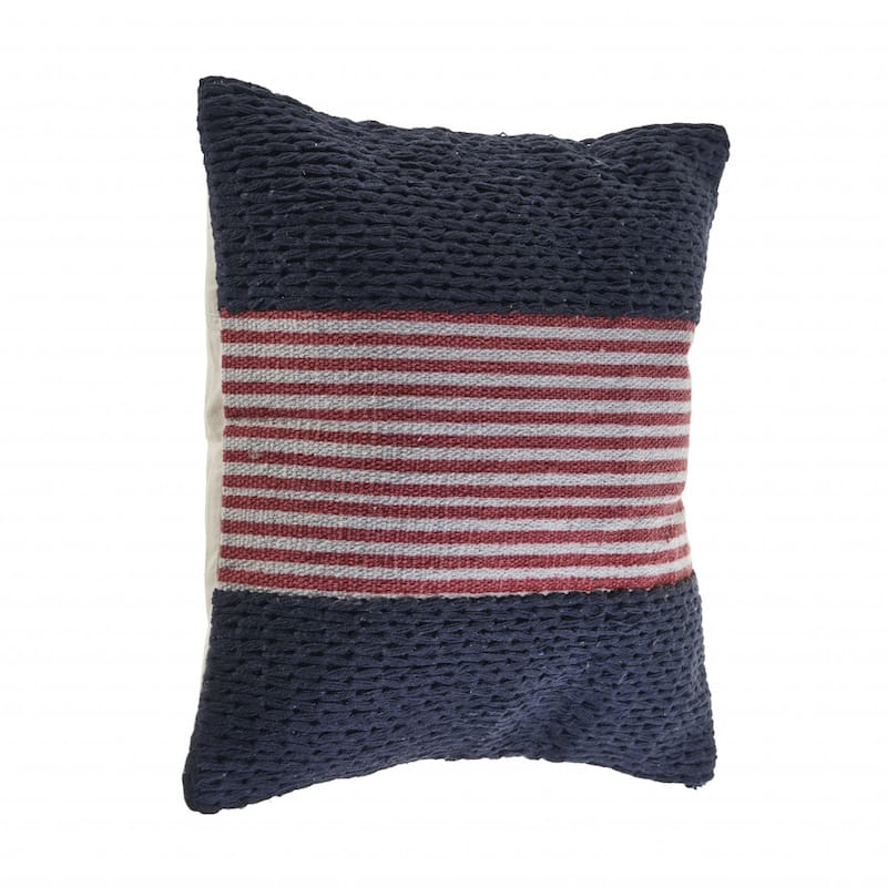 HomeRoots 20" X 20" Blue And Red 100% Cotton Striped Zippered Pillow