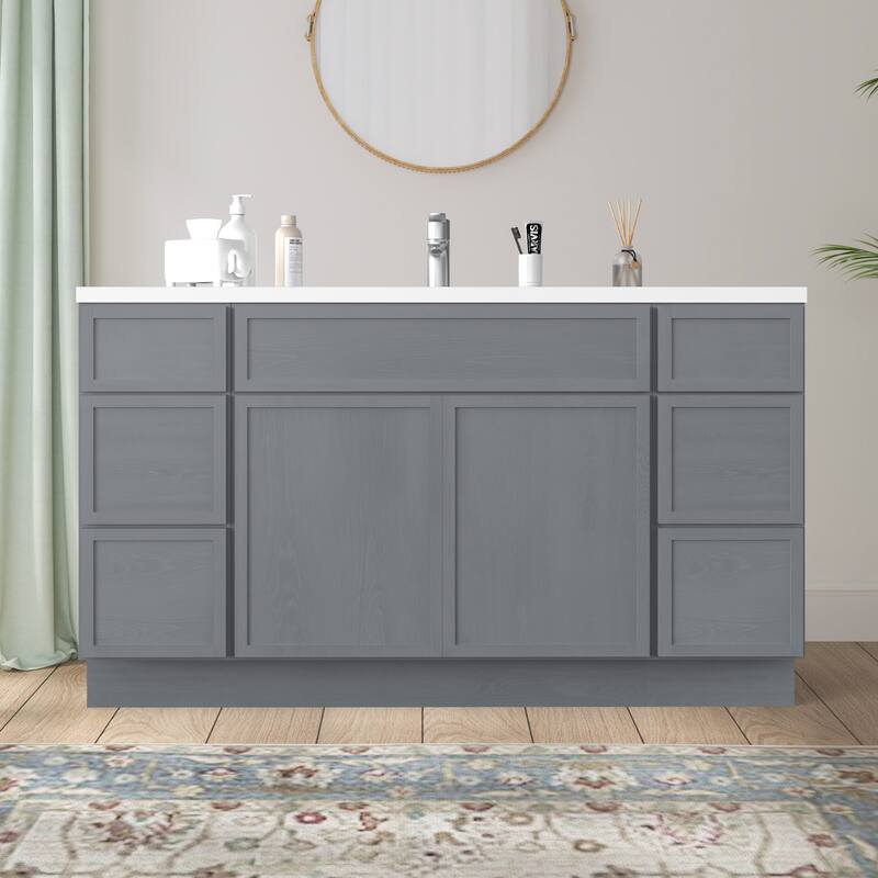 Vanity Art 60" Birch Freestanding Bathroom Vanity Cabinet without Top - Silver