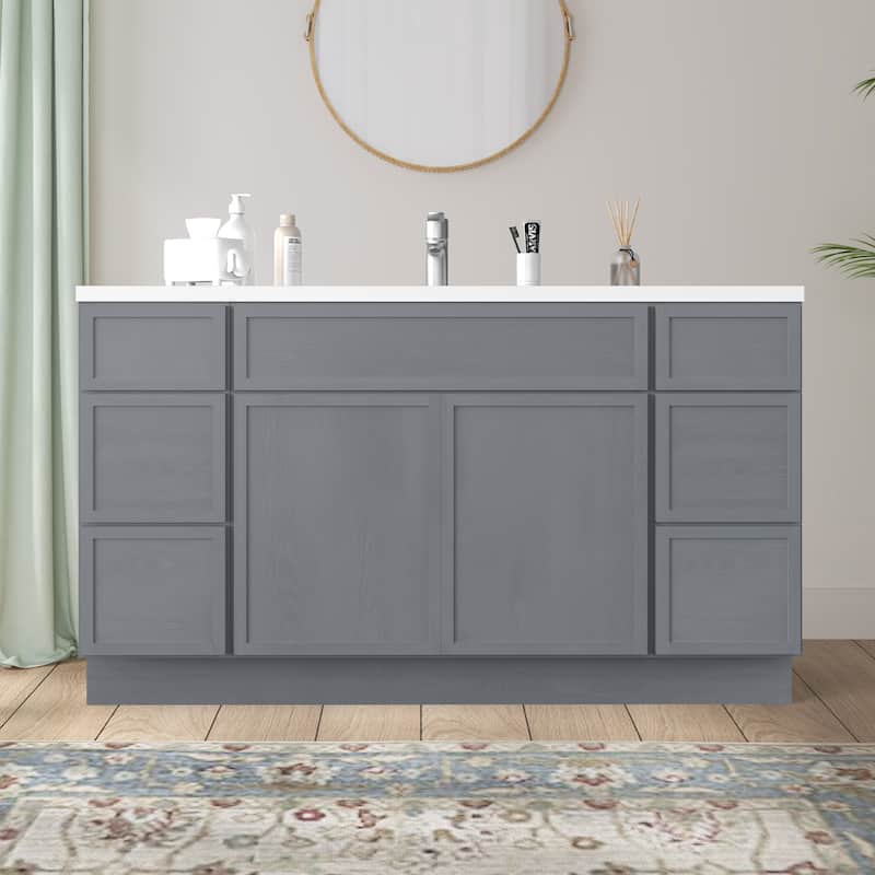 Vanity Art 63" Birch Freestanding Bathroom Vanity Cabinet without Top - Silver