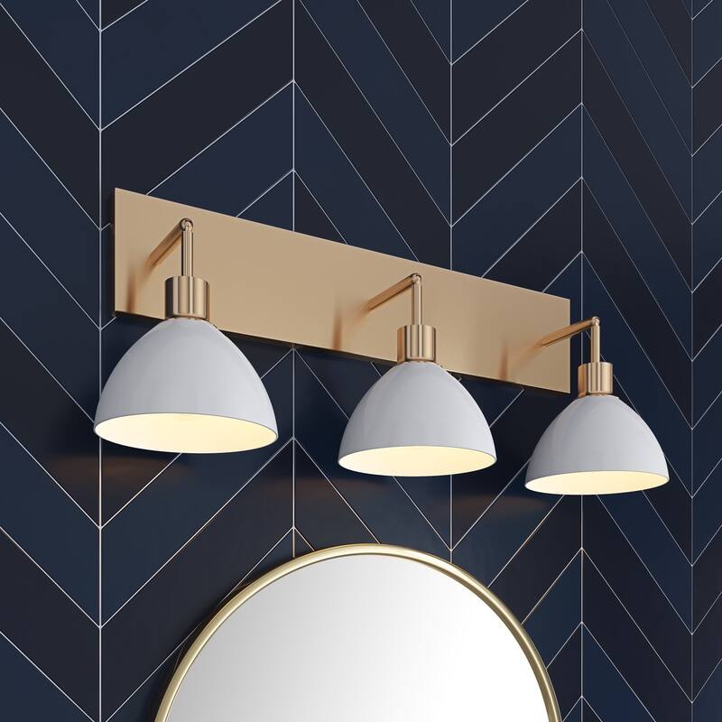 Modern 3-Light Bathroom Vanity Light Over Mirror with White Shades