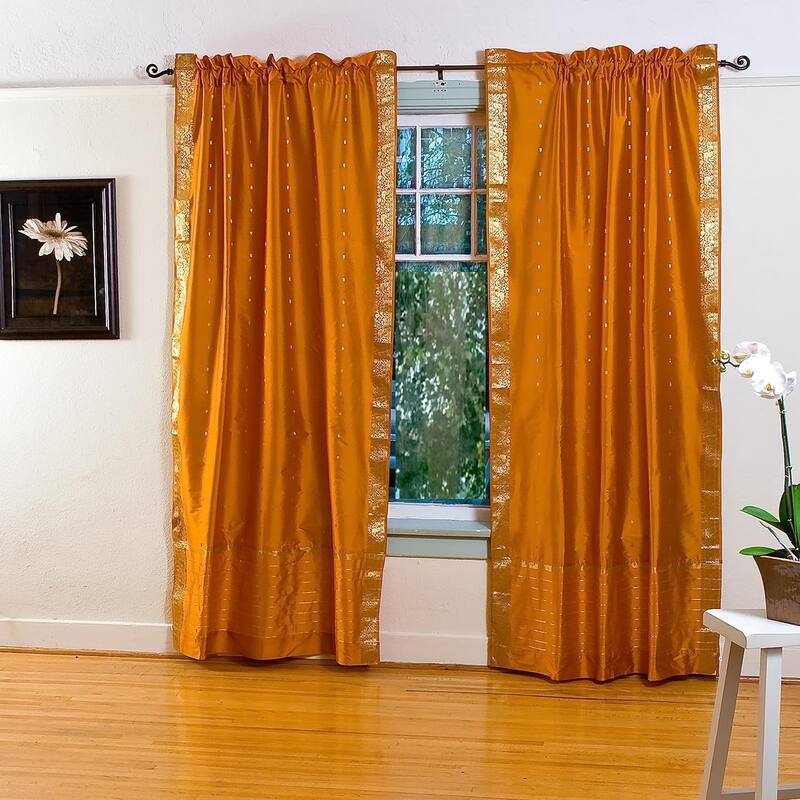 Mustard Yellow Rod Pocket Sheer Sari Curtain / Drape / Panel - Pair - 80" W X 120" L (Unlined) - 120 Inches