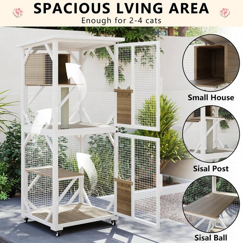 BOSSIN 71" Outdoor Catio Enclosure with Removable Floor, Scratching Post & 4 Wheels, Waterproof Roof
