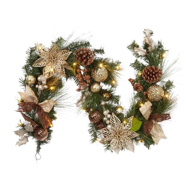 6ft Festive Decor Battery Operated Pre-Lit Christmas Garland - N/A - Brown