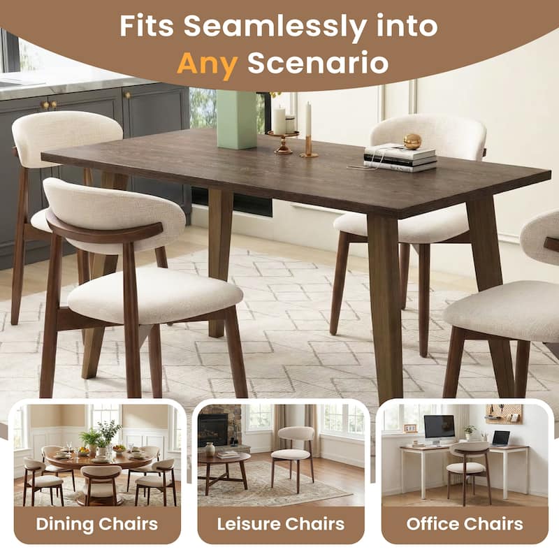 Open Back Upholstered Wood Frame Dining Chair Fabric Seat