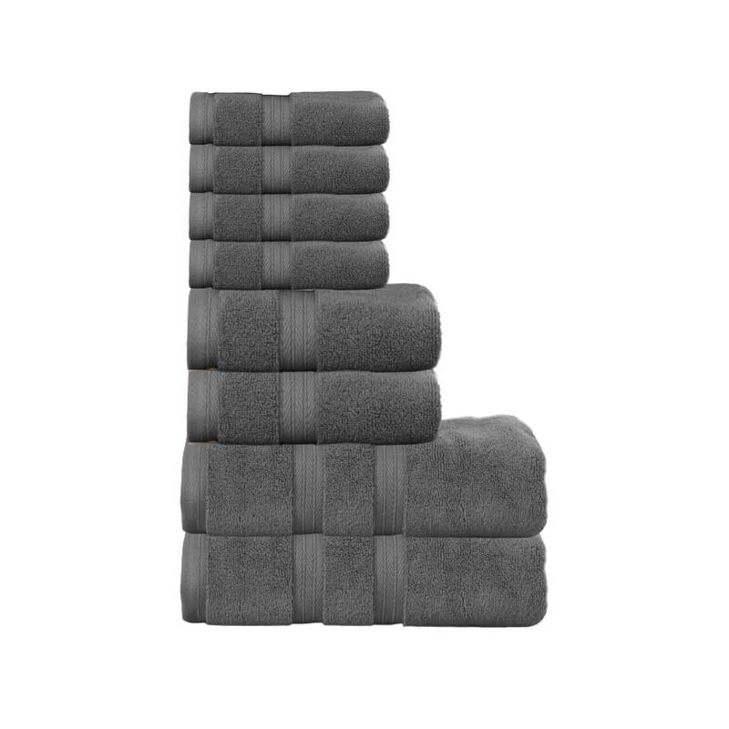 Home Weavers Elegance Essentials 550GSM Cotton Zero Twist Super Absorbent Bath Towel Set of 8 - 27"x54", 16"x24", 13"x13" - Dark Grey