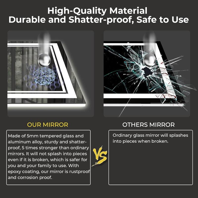 KIOTEE Frameless Front lit LED Lighted Anti-Fog Tempered Glass Bathroom Vanity Mirror with ETL and 3-Year Warranty