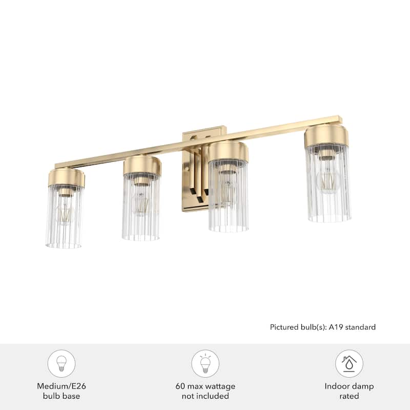 Hunter Gatz Ribbed Glass Vanity Wall Light - Bathroom - Glam, Fluted Glass - Damp Rated!