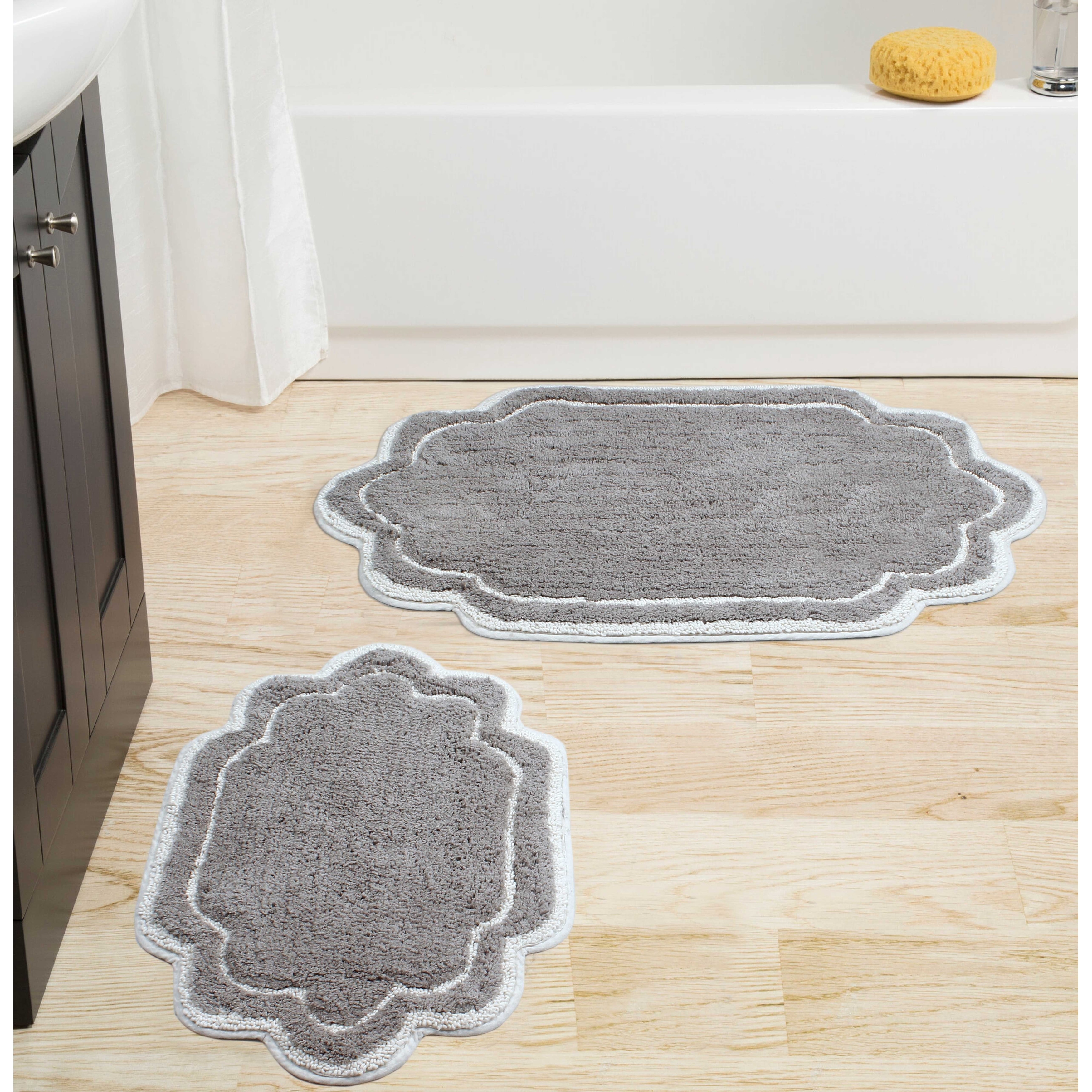 Better Homes & Gardens Tufted Typography Microfiber Bath & Spa Rug Set,  Gray, 2 Pieces