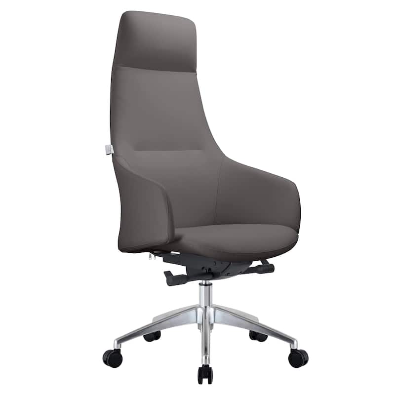 LeisureMod Celeste High-Back Executive Leather Office Chair with Swivel and Tilt - Grey