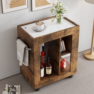 Anmytek Rustic Rolling Utility Cart with Marble Top Mobile Bar Cart for ...