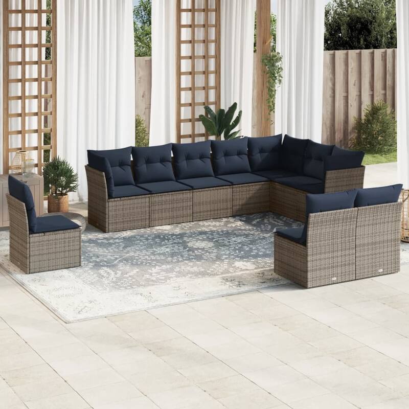 vidaXL 10/11 Piece Patio Sofa Set with Cushions Black/Brown/Gray Poly Rattan - 21.7 x 24.4 x 27.2