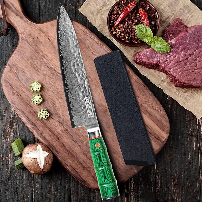 8" Japanese Chef Knife, 67-Layer Damascus VG-10 Hand-Hammered