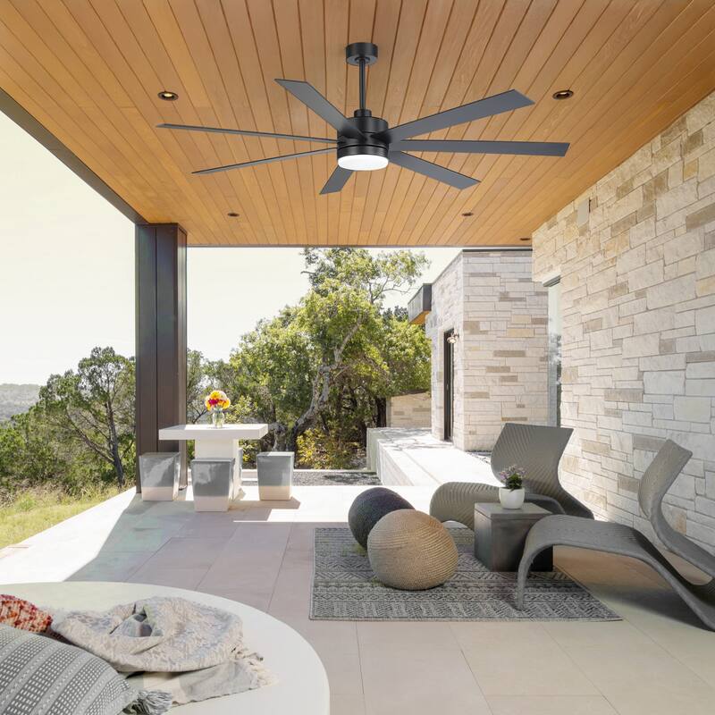 72-inch 7-Blade Matte Black Ceiling Fan with Light and Remote