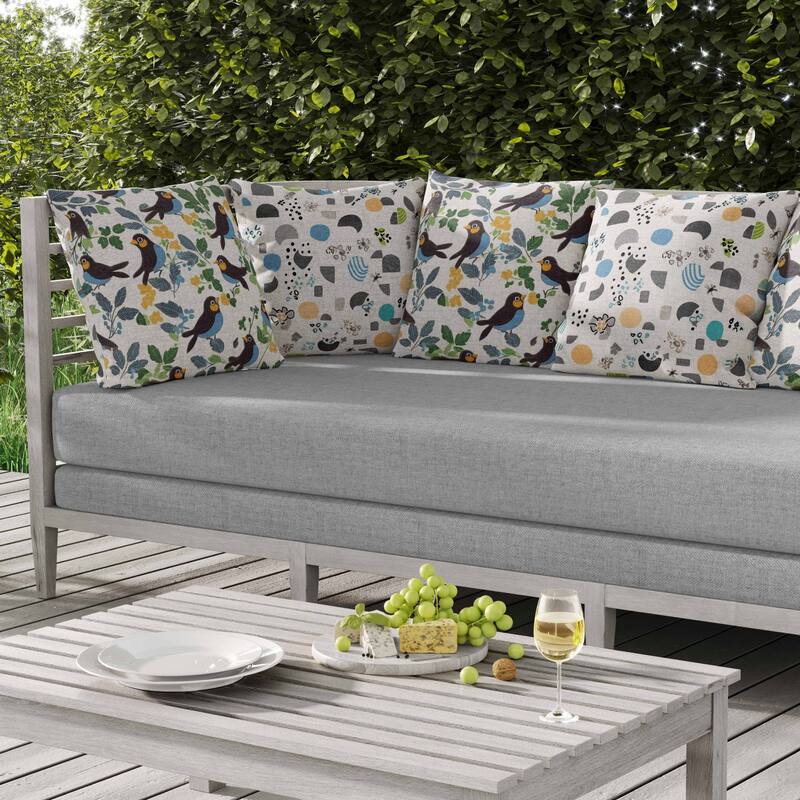 Sweet Tweets Indoor/Outdoor Reversible Throw Pillow Blue and Green