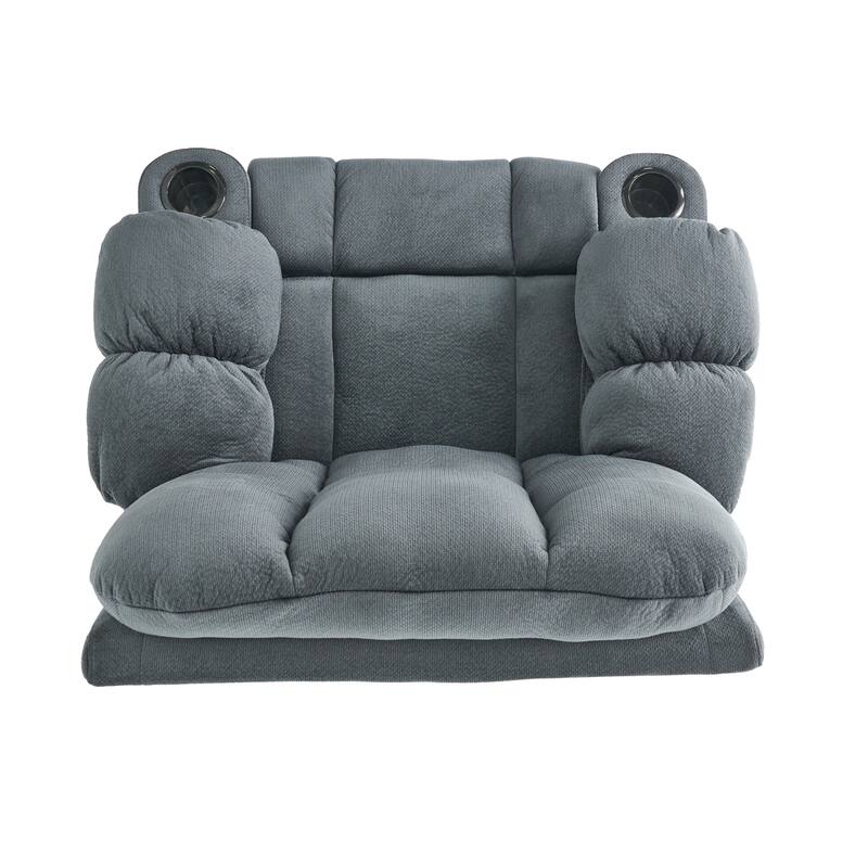 Stylish Manual Recliner with Soft Fabric Upholstery, Plush Padding, and Dual Cup Holders