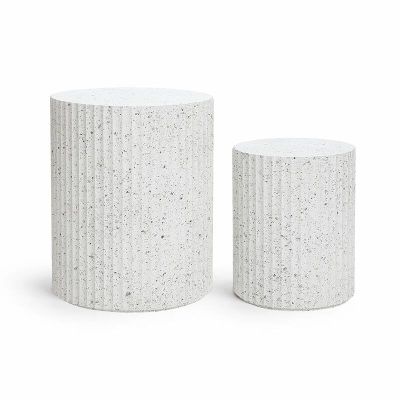 2-Piece White with Gray Flecks Manufactured Wood Nesting Side Table Set - 19.49" H; 14.57" H