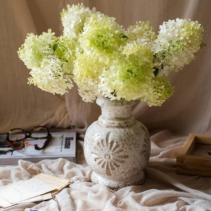 RusticReach Carved Floral Vase in White