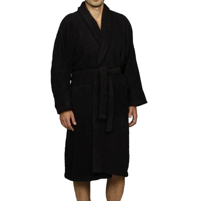 100% Cotton Soft Terry Adult Unisex Lightweight Bathrobe by Superior - Small - Black