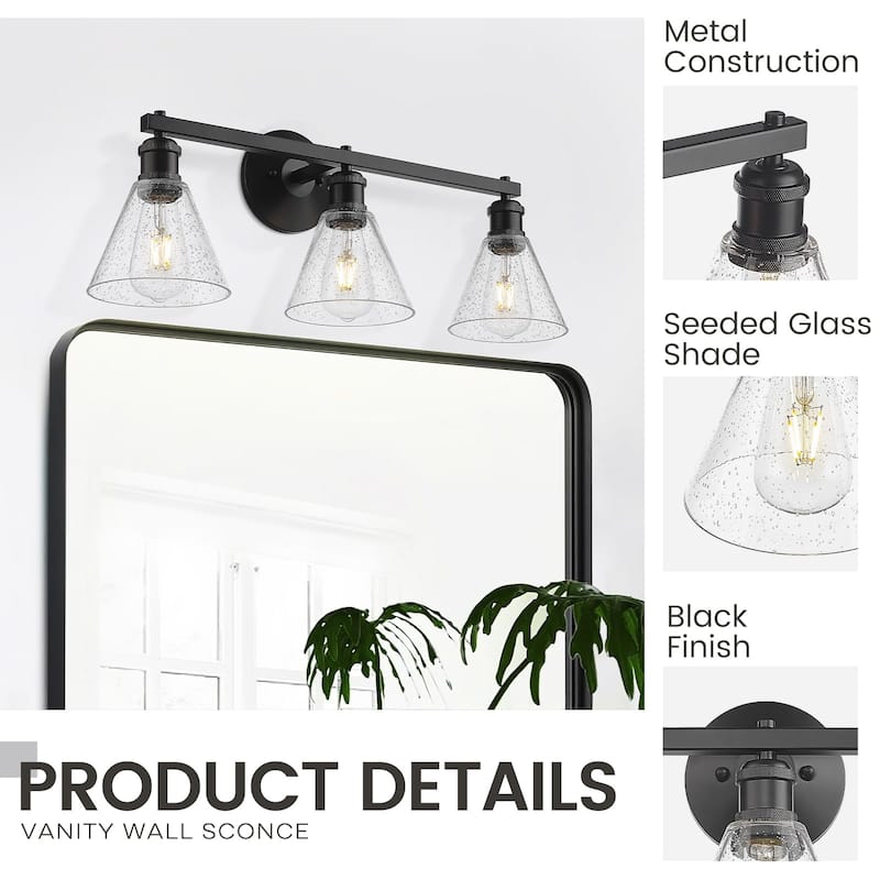 26 Inch Matte Black Bathroom Lights Over Mirror