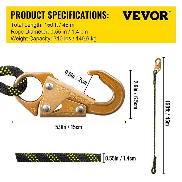 Life Line Fall Protection Rope VEVOR Vertical Lifeline Assembly,Fall Protection Rope,for climbing ...