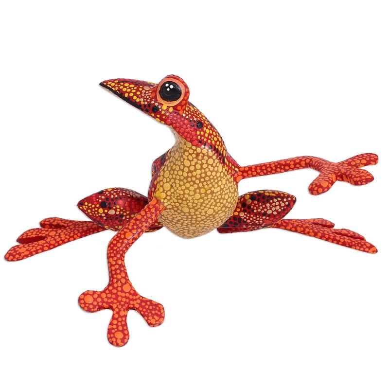 NOVICA Handmade Lithe Tree Frog Wood Alebrije Sculpture