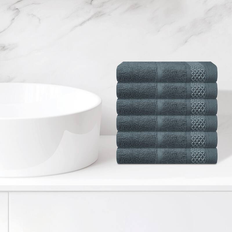 6 Pack Cotton Washcloths for Face, Waffle Checkered Design Face Towels, Absorbent Wash Cloths for Bathroom 14" x 14" - Grey