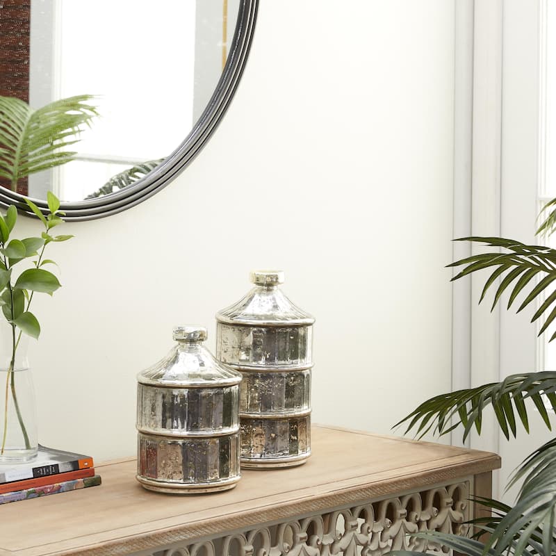 Glass Stackable Living Room Decorative Jars - Set of 2 Gray - Roche River Decor