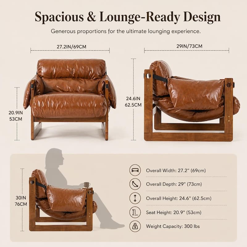 Retro Modern Faux Leather Lounge Chair with Sculptural Design