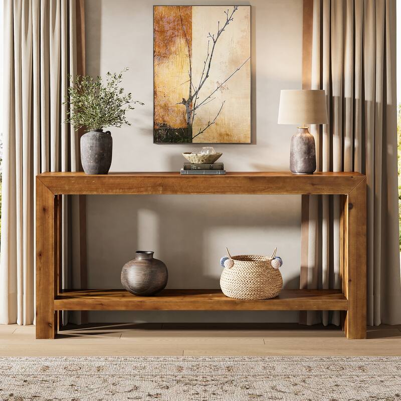 63-Inch Solid Wood Narrow Entryway Sofa Table