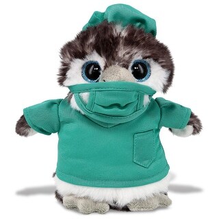 DolliBu Grey Penguin Doctor Plush Toy with Cute Scrub Uniform and Cap - 6.5 inches