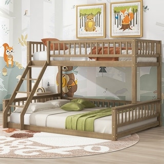 Twin XL over Queen Bunk Bed with Ladder and Guardrails, Safety Guaranteed kids Bed with Detachable Design