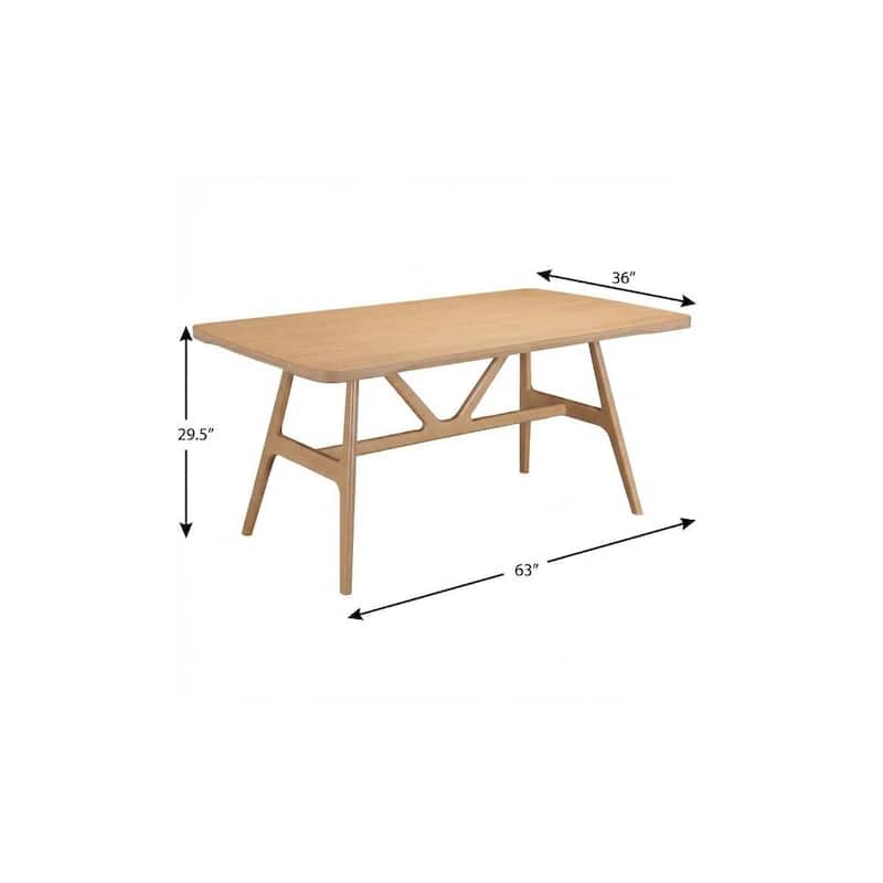 HomeRoots 63" Natural Solid Wood Trestle Base Dining Table - 63.00 in. x 29.50 in. x 36.00 in.