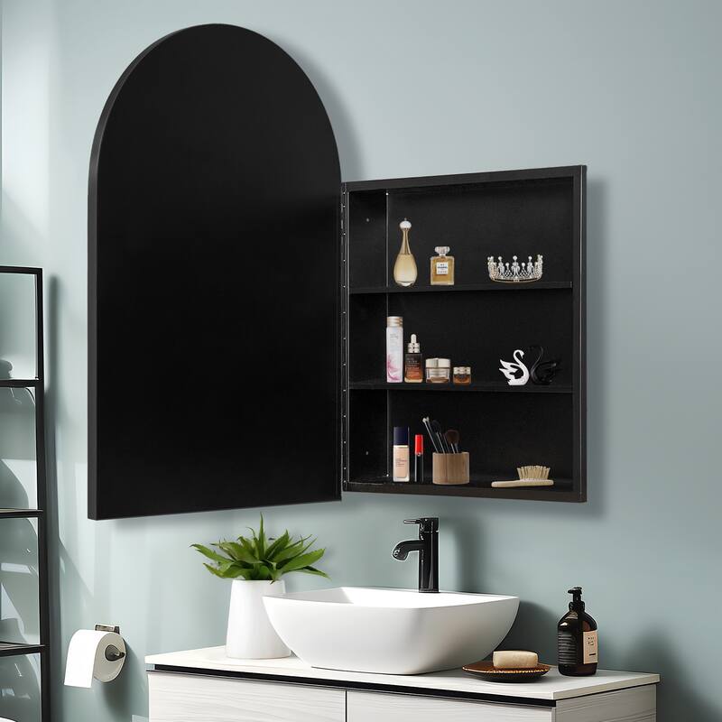 Multifunctional Wall-Mounted Mirrored Cabinet - 36x24x5-Arch - Black